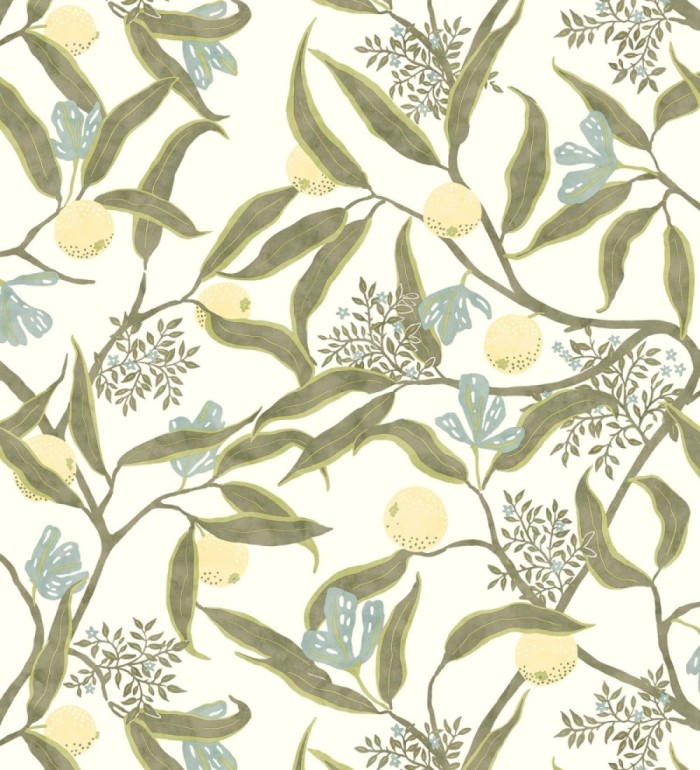 Papel pintado de frutas amarillas y hojas verdes - Natarin 128528