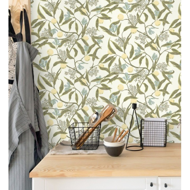 Papel pintado de frutas amarillas y hojas verdes - Natarin 128528