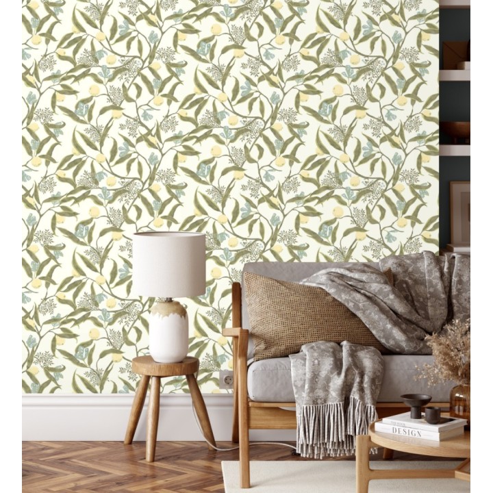 Papel pintado de frutas amarillas y hojas verdes - Natarin 128528