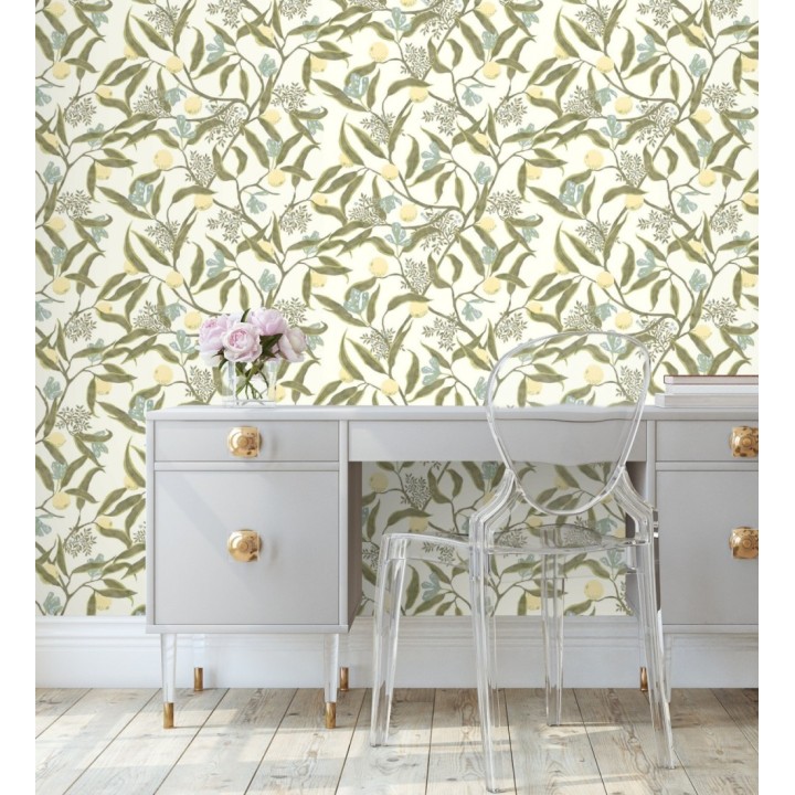 Papel pintado de frutas amarillas y hojas verdes - Natarin 128528