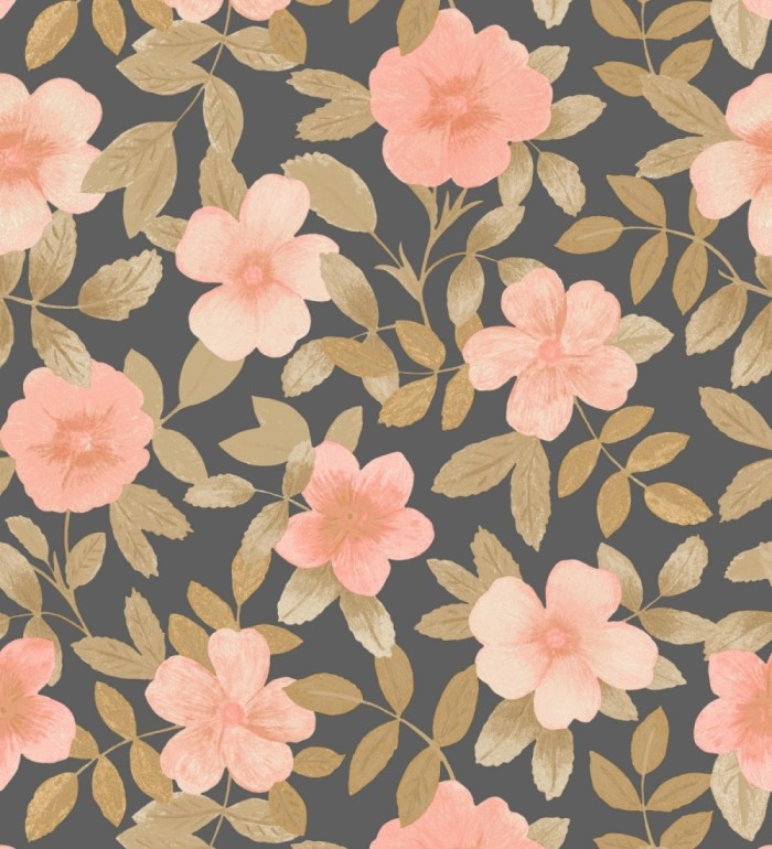 Papel pintado de flores y hojas con textura efecto textil - Maitane 128530