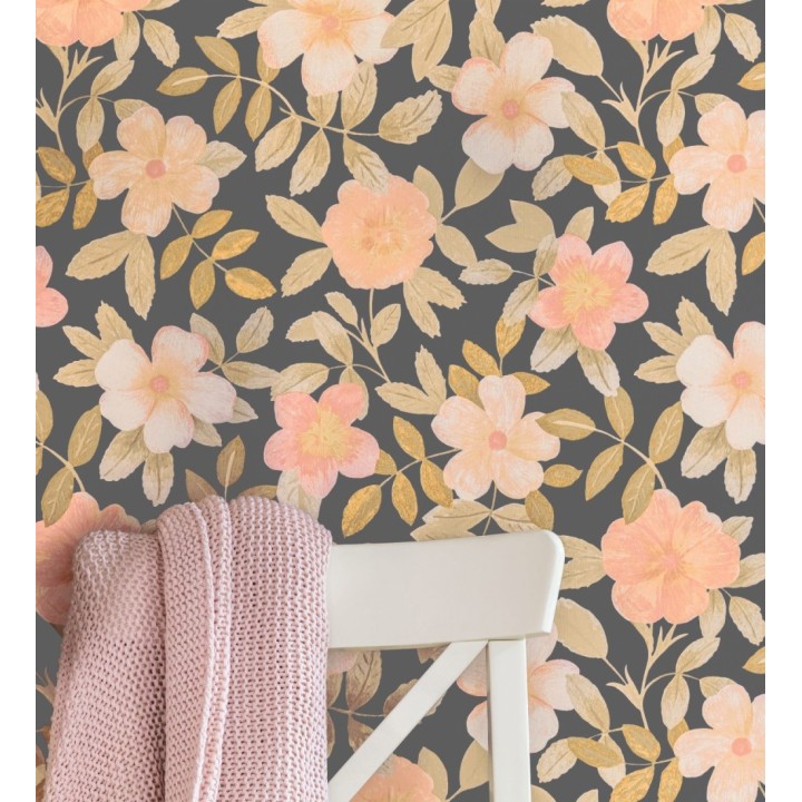 Papel pintado de flores y hojas con textura efecto textil - Maitane 128530