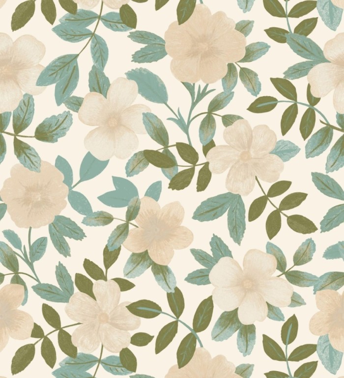 Papel pintado de flores y hojas con textura efecto textil - Maitane 128531