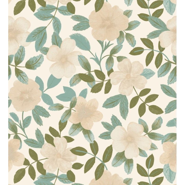 Papel pintado de flores y hojas con textura efecto textil - Maitane 128531