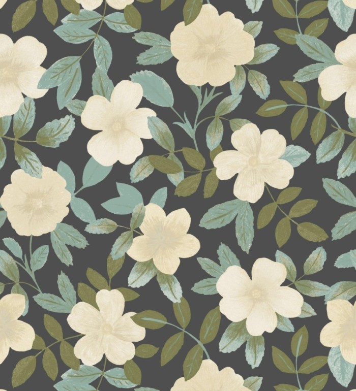 Papel pintado de flores y hojas con textura efecto textil - Maitane 128532