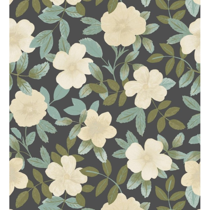 Papel pintado de flores y hojas con textura efecto textil - Maitane 128532