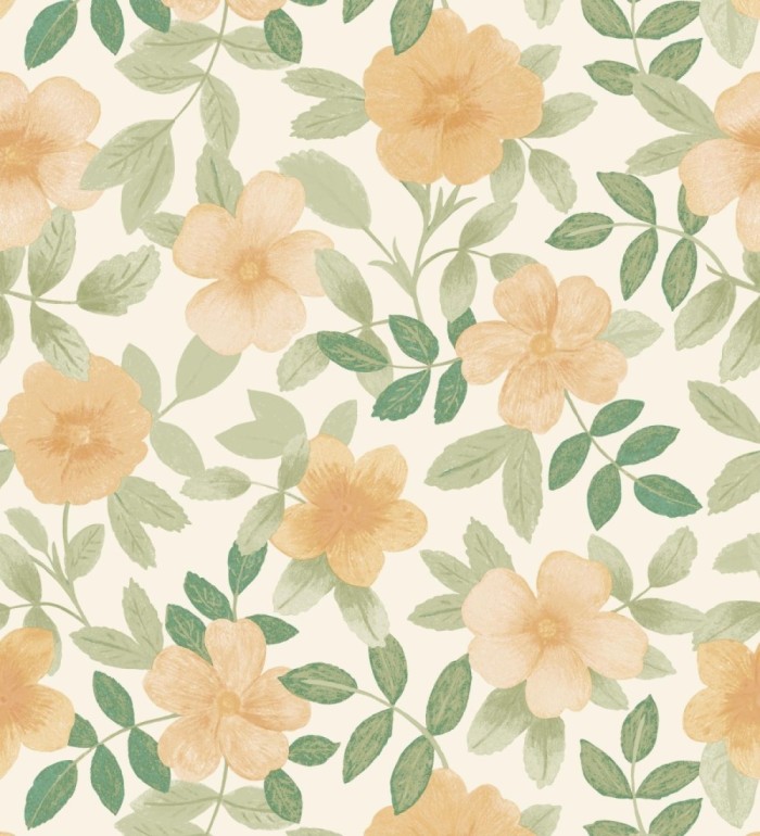 Papel pintado de flores y hojas con textura efecto textil - Maitane 128533