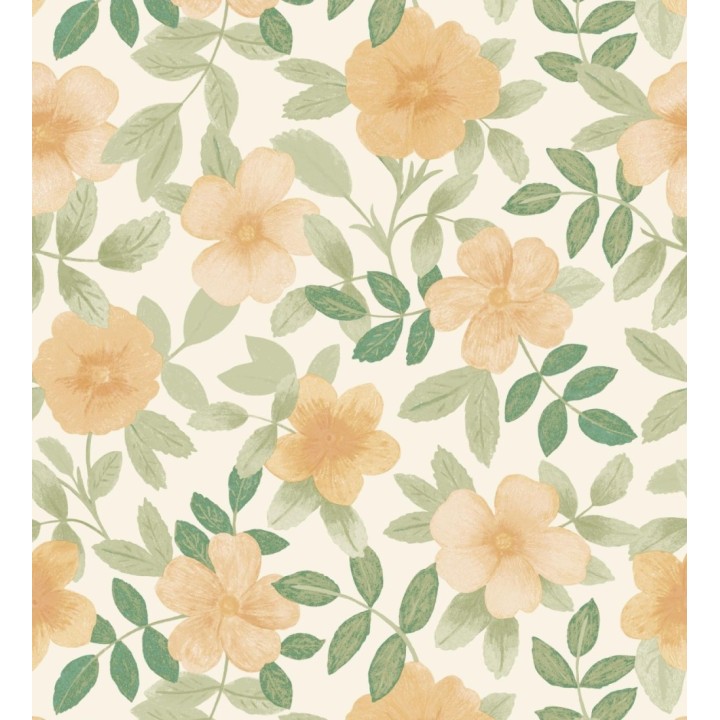 Papel pintado de flores y hojas con textura efecto textil - Maitane 128533