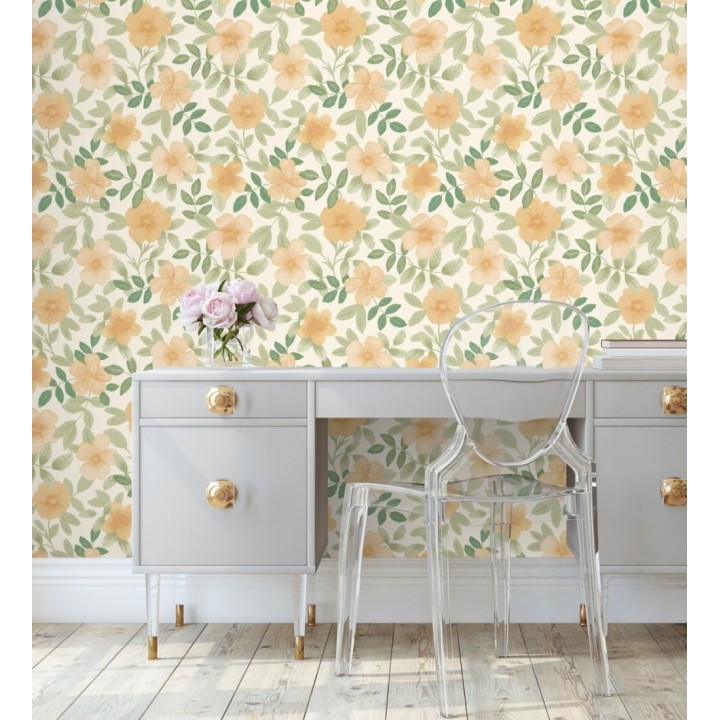 Papel pintado de flores y hojas con textura efecto textil - Maitane 128533