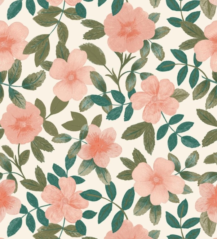 Papel pintado de flores y hojas con textura efecto textil - Maitane 128535