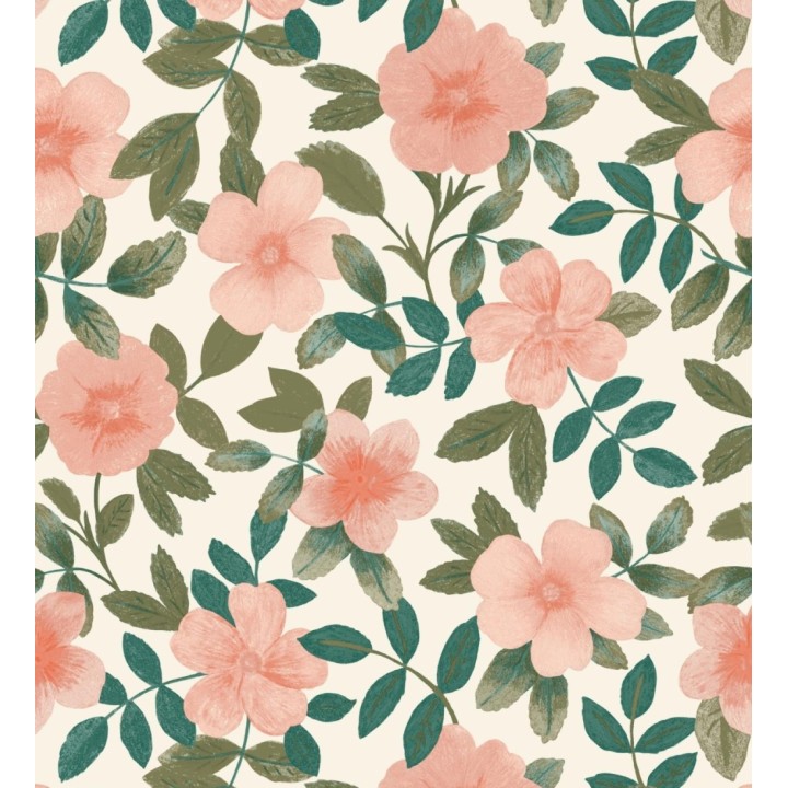 Papel pintado de flores y hojas con textura efecto textil - Maitane 128535