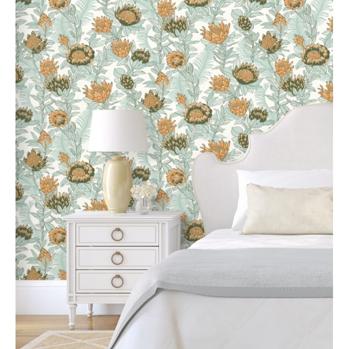 Papel pintado de flores peonias y hojas - Belina Flowers 128548