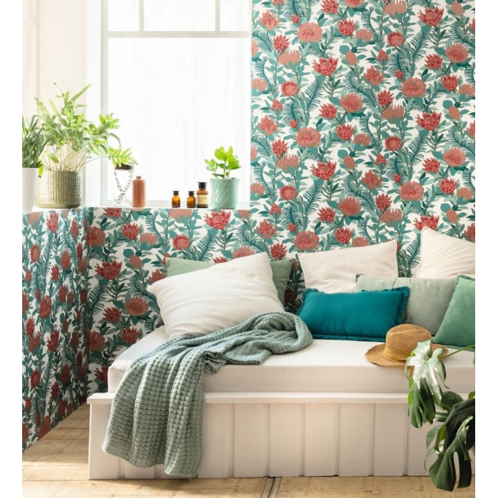 Papel pintado de flores peonias y hojas - Belina Flowers 128549