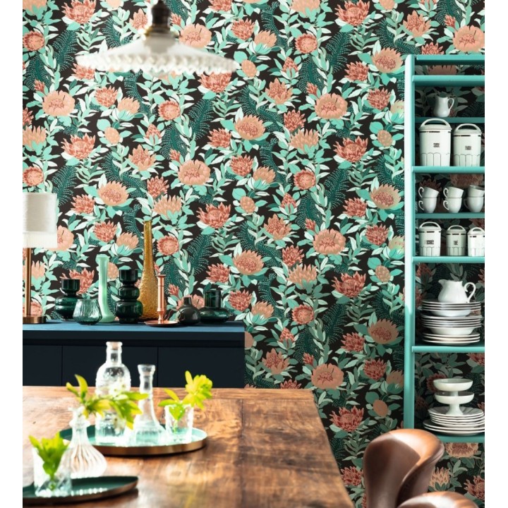 Papel pintado de flores peonias y hojas - Belina Flowers 128550