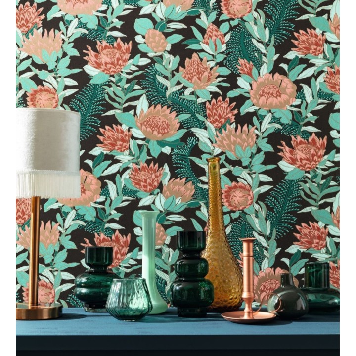 Papel pintado de flores peonias y hojas - Belina Flowers 128550