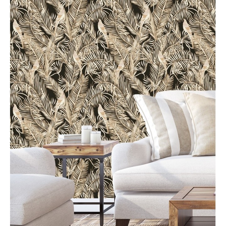 Papel pintado ave del paraíso fondo negro estilo tropical - Zambala Birds 128551