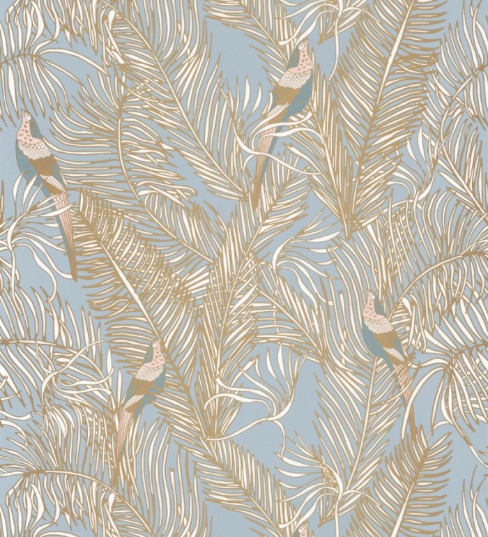 Papel pintado ave del paraíso fondo celeste estilo tropical - Zambala Birds 128552