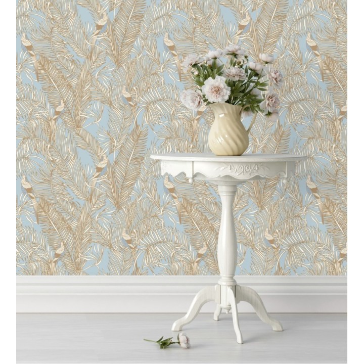 Papel pintado ave del paraíso fondo celeste estilo tropical - Zambala Birds 128552