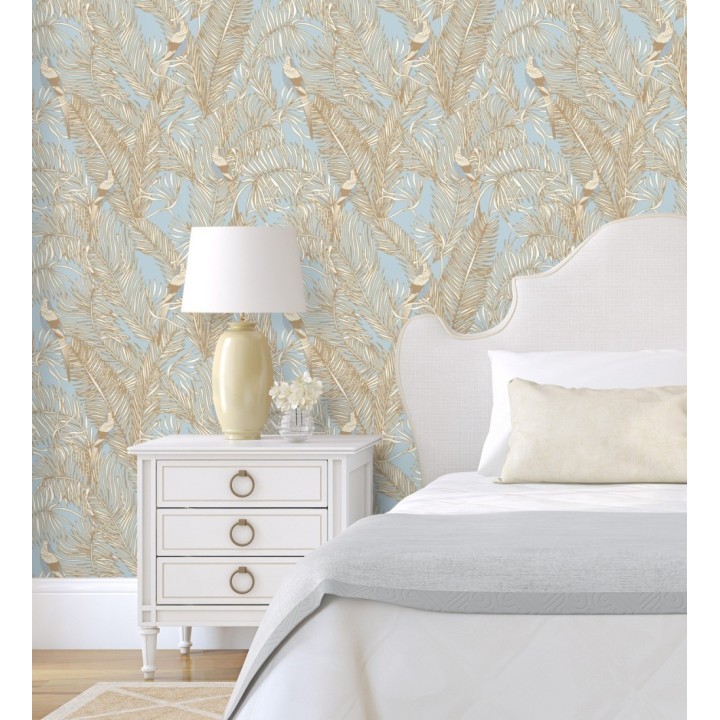 Papel pintado ave del paraíso fondo celeste estilo tropical - Zambala Birds 128552