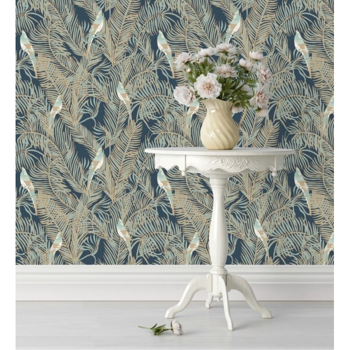 Papel pintado ave del paraíso fondo azul estilo tropical - Zambala Birds 128553
