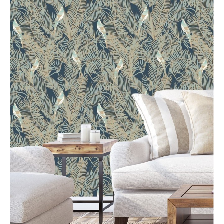 Papel pintado ave del paraíso fondo azul estilo tropical - Zambala Birds 128553