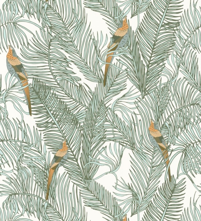 Papel pintado ave del paraíso fondo blanco estilo tropical - Zambala Birds 128554