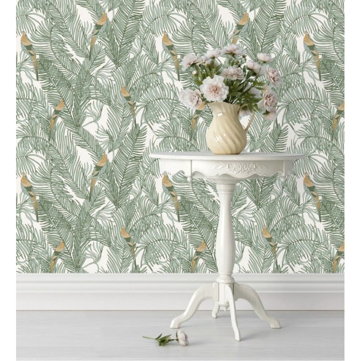 Papel pintado ave del paraíso fondo blanco estilo tropical - Zambala Birds 128554