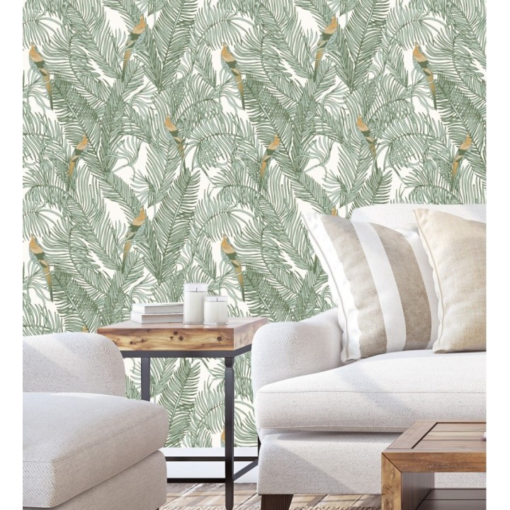 Papel pintado ave del paraíso fondo blanco estilo tropical - Zambala Birds 128554