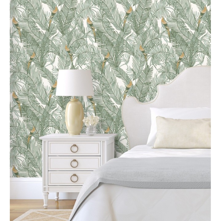 Papel pintado ave del paraíso fondo blanco estilo tropical - Zambala Birds 128554