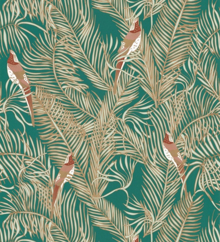 Papel pintado ave del paraíso fondo verde estilo tropical - Zambala Birds 128555