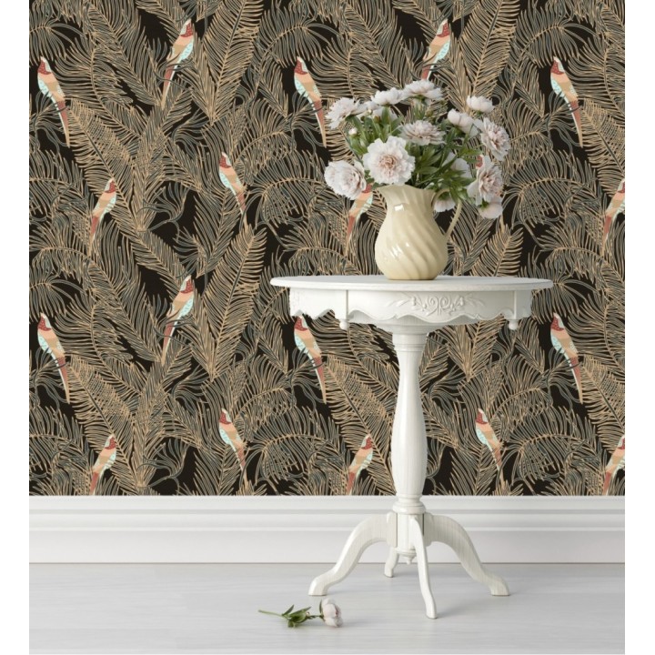 Papel pintado ave del paraíso fondo negro estilo tropical - Zambala Birds 128556
