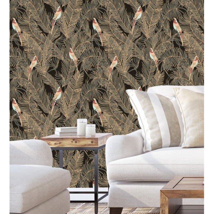 Papel pintado ave del paraíso fondo negro estilo tropical - Zambala Birds 128556
