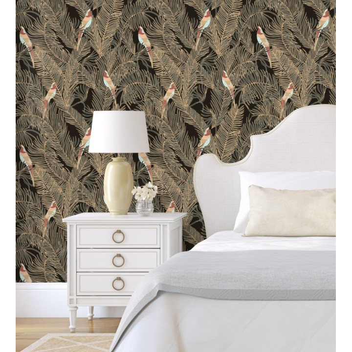 Papel pintado ave del paraíso fondo negro estilo tropical - Zambala Birds 128556