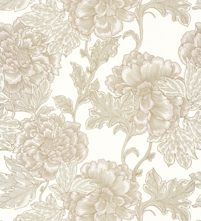 Papel pintado de flores cretonas beige estilo vintage - Lahore 128557