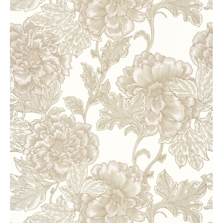 Papel pintado de flores cretonas beige estilo vintage - Lahore 128557