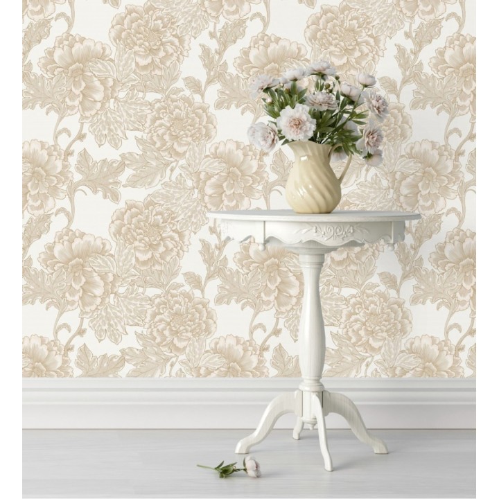 Papel pintado de flores cretonas beige estilo vintage - Lahore 128557