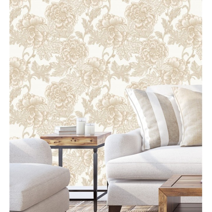 Papel pintado de flores cretonas beige estilo vintage - Lahore 128557