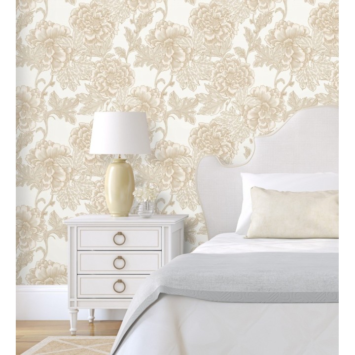 Papel pintado de flores cretonas beige estilo vintage - Lahore 128557