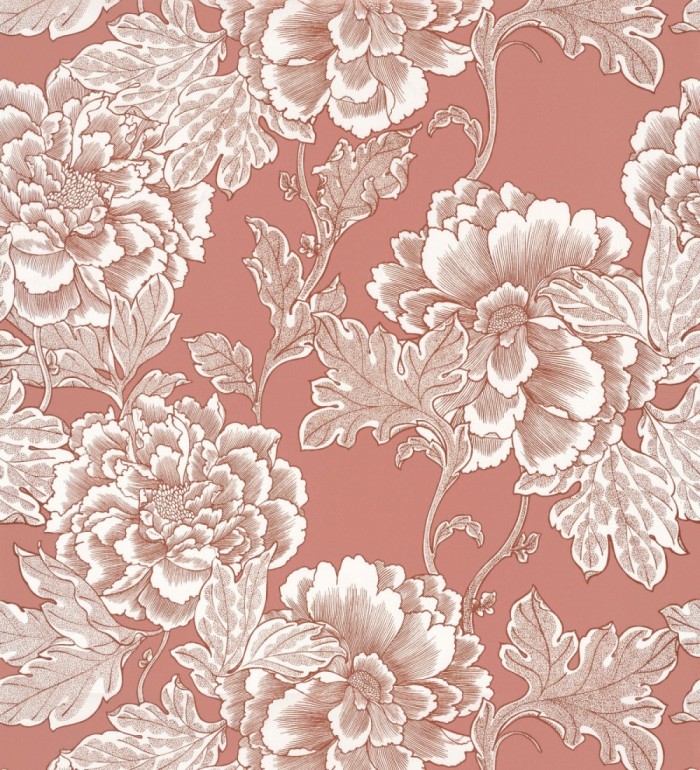 Papel pintado de flores cretonas fondo rojo estilo vintage - Lahore 128558