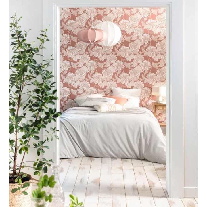 Papel pintado de flores cretonas fondo rojo estilo vintage - Lahore 128558