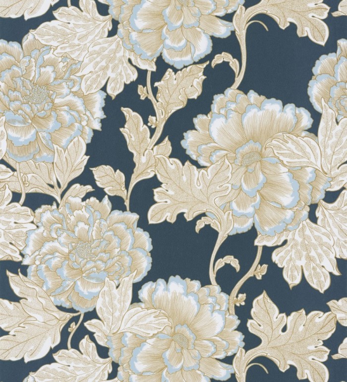 Papel pintado de flores cretonas fondo azul estilo vintage - Lahore 128559