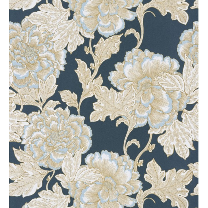 Papel pintado de flores cretonas fondo azul estilo vintage - Lahore 128559