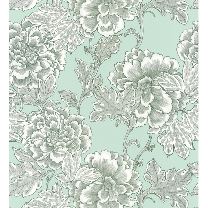Papel pintado de flores cretonas fondo verde estilo vintage - Lahore 128560