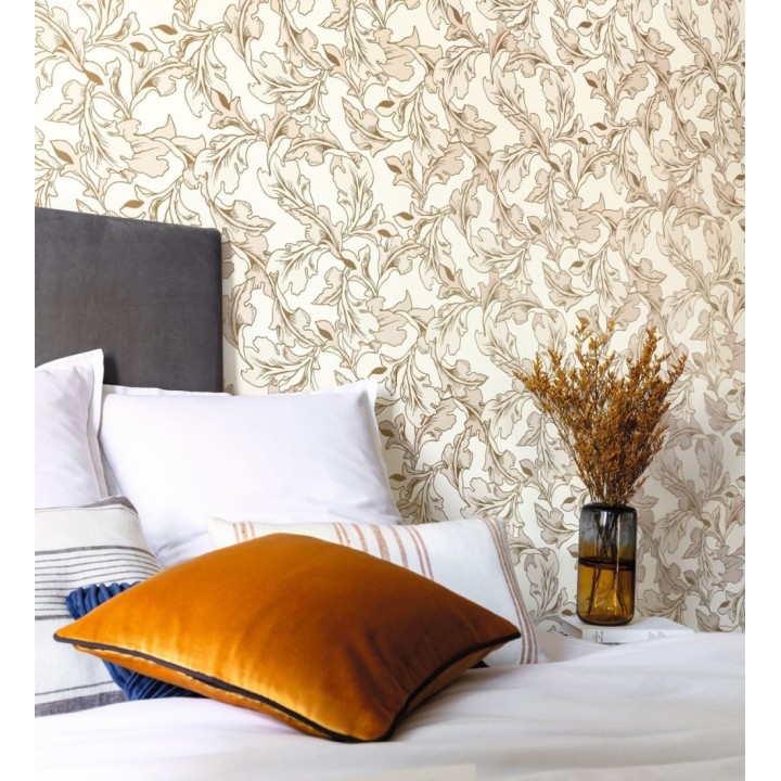 Papel pintado de hojas con efecto dorados estilo neobarroco - Corentina 128565