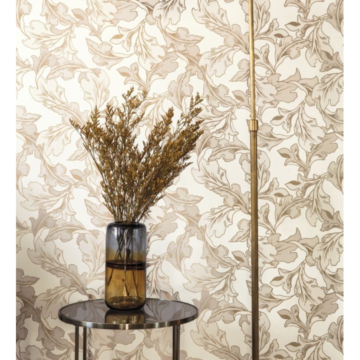 Papel pintado de hojas con efecto dorados estilo neobarroco - Corentina 128565