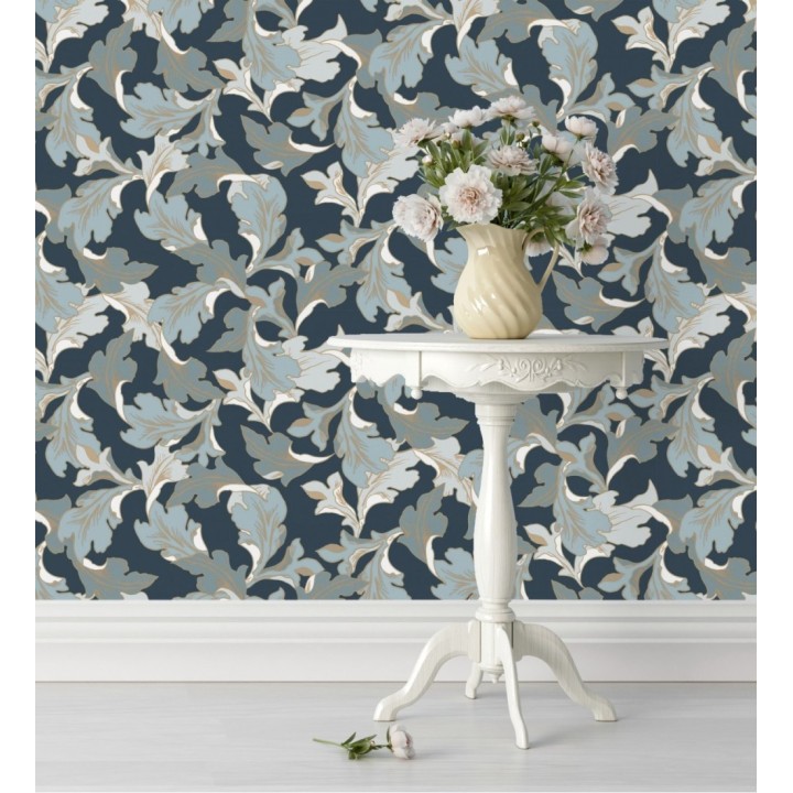 Papel pintado de hojas con efecto dorados estilo neobarroco - Corentina 128566