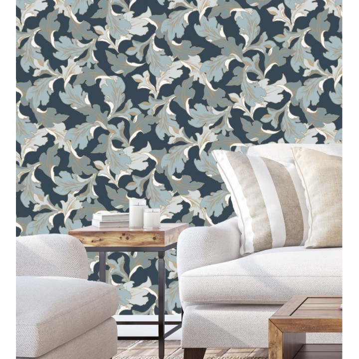 Papel pintado de hojas con efecto dorados estilo neobarroco - Corentina 128566