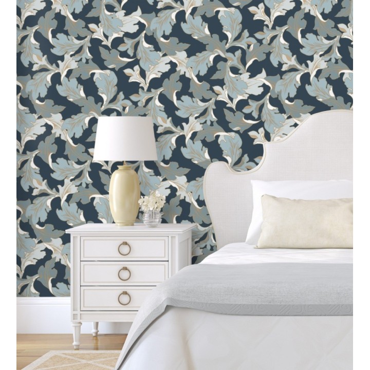 Papel pintado de hojas con efecto dorados estilo neobarroco - Corentina 128566