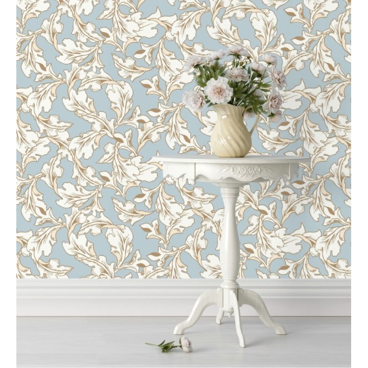 Papel pintado de hojas con efecto dorados estilo neobarroco - Corentina 128567