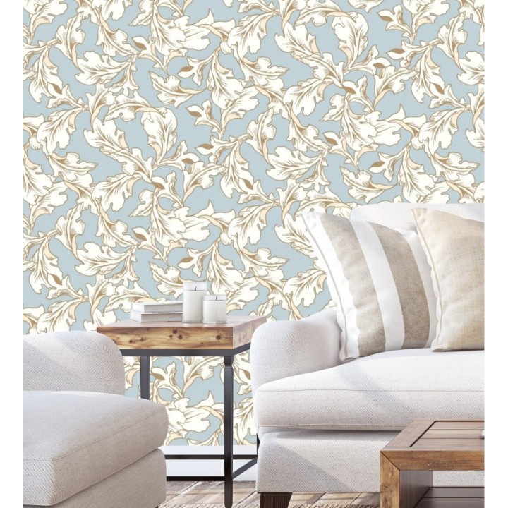 Papel pintado de hojas con efecto dorados estilo neobarroco - Corentina 128567